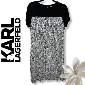 KARL LAGERFELD B&W Short Sleeve Shift Dress | Medium
